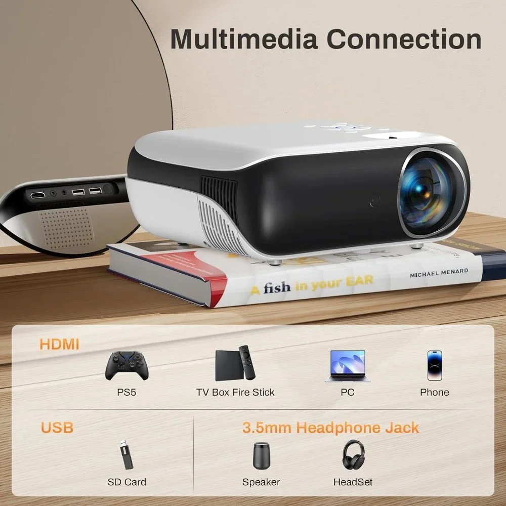 Projector, Native 1080P Bluetooth Projector with 100